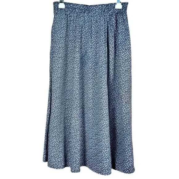 The Vermont Country Store Vintage Floral Midi Skirt Medium Navy Blue Cottagecore - Picture 4 of 8